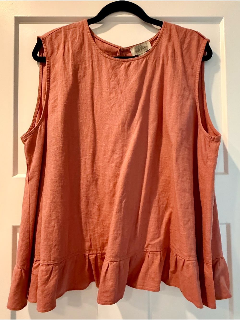 Sleeveless Ruffle-Hem and Back Top in Dusty Coral/Peach